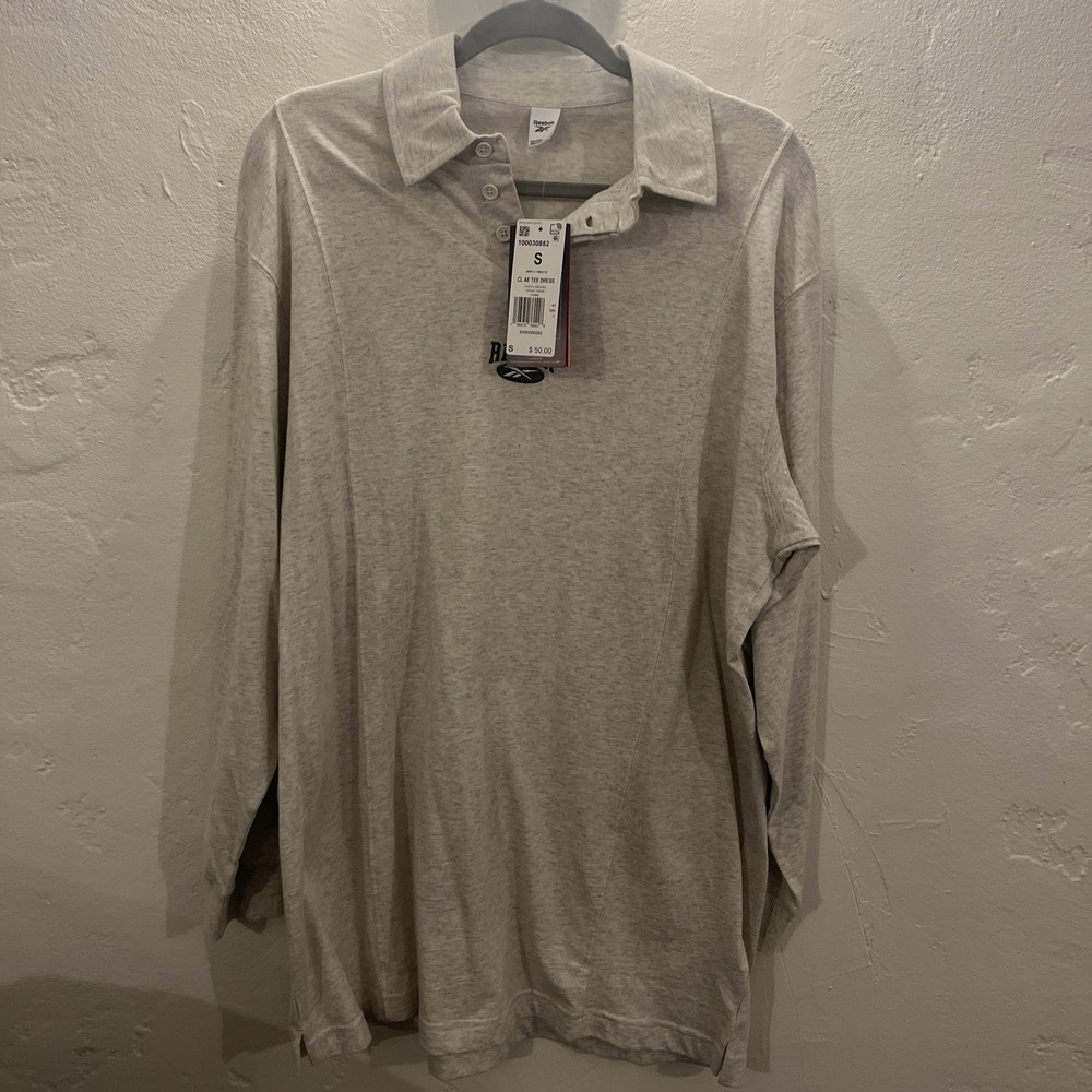 NEW Reebok Adult Classics Tee Dress Polo Long Sleeve Gray Heather Casual - Small